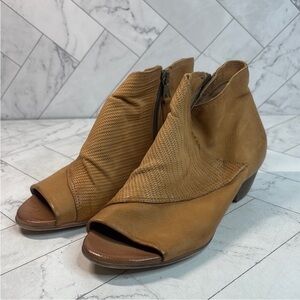 Miz Mooz Tan Peep Toe Ankle Boots